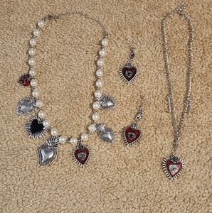 Heart And Dagger And Pearl Heart Necklace